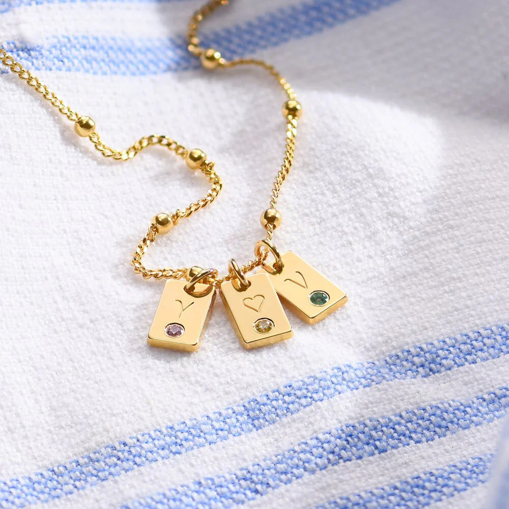 Initial Birthstone Tag Necklace