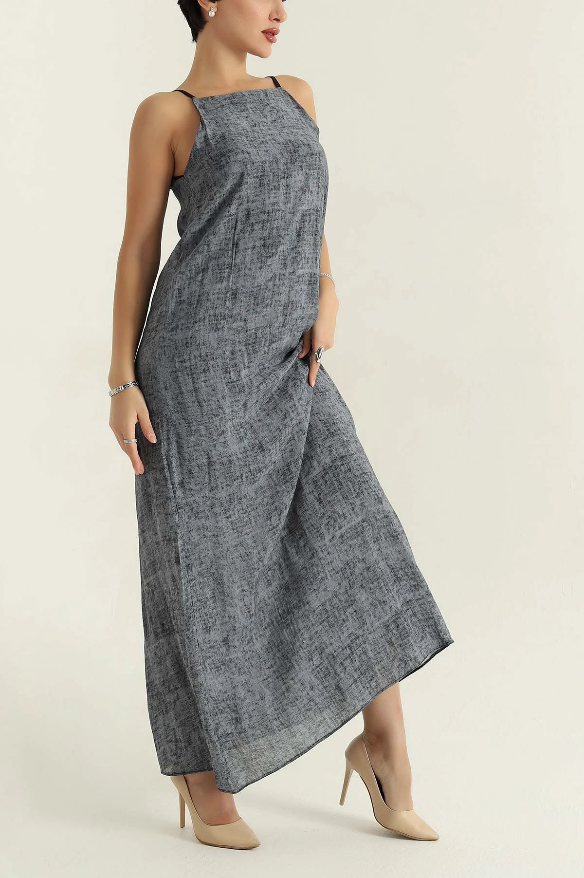 Anthracite Lined Strappy Woven Dress