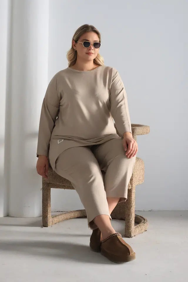 Beige Oversize Lycra Knitted Viscose Set - Denoss