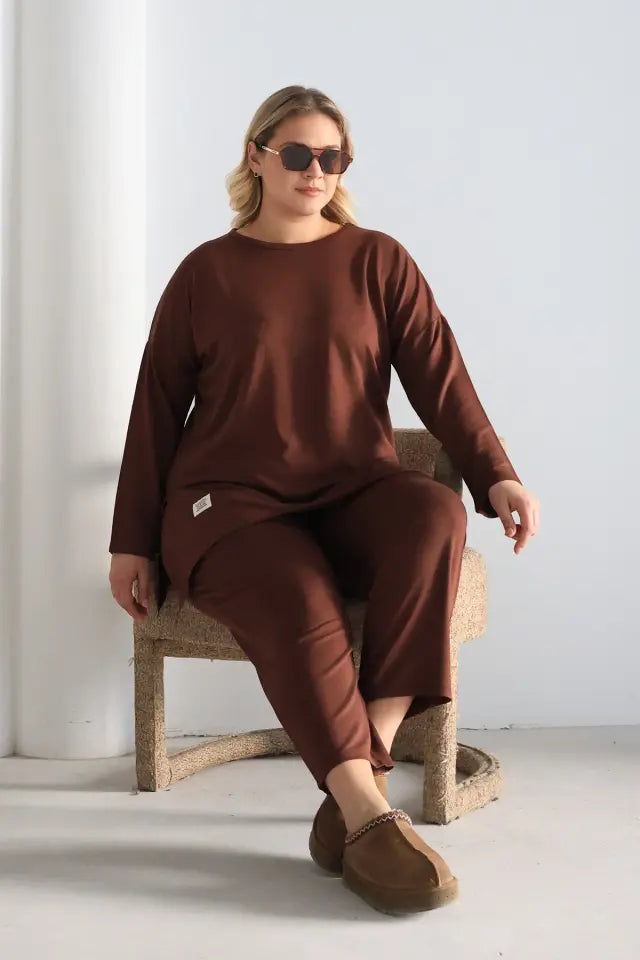 Coffee Oversize Lycra Knitted Viscose Set - Denoss