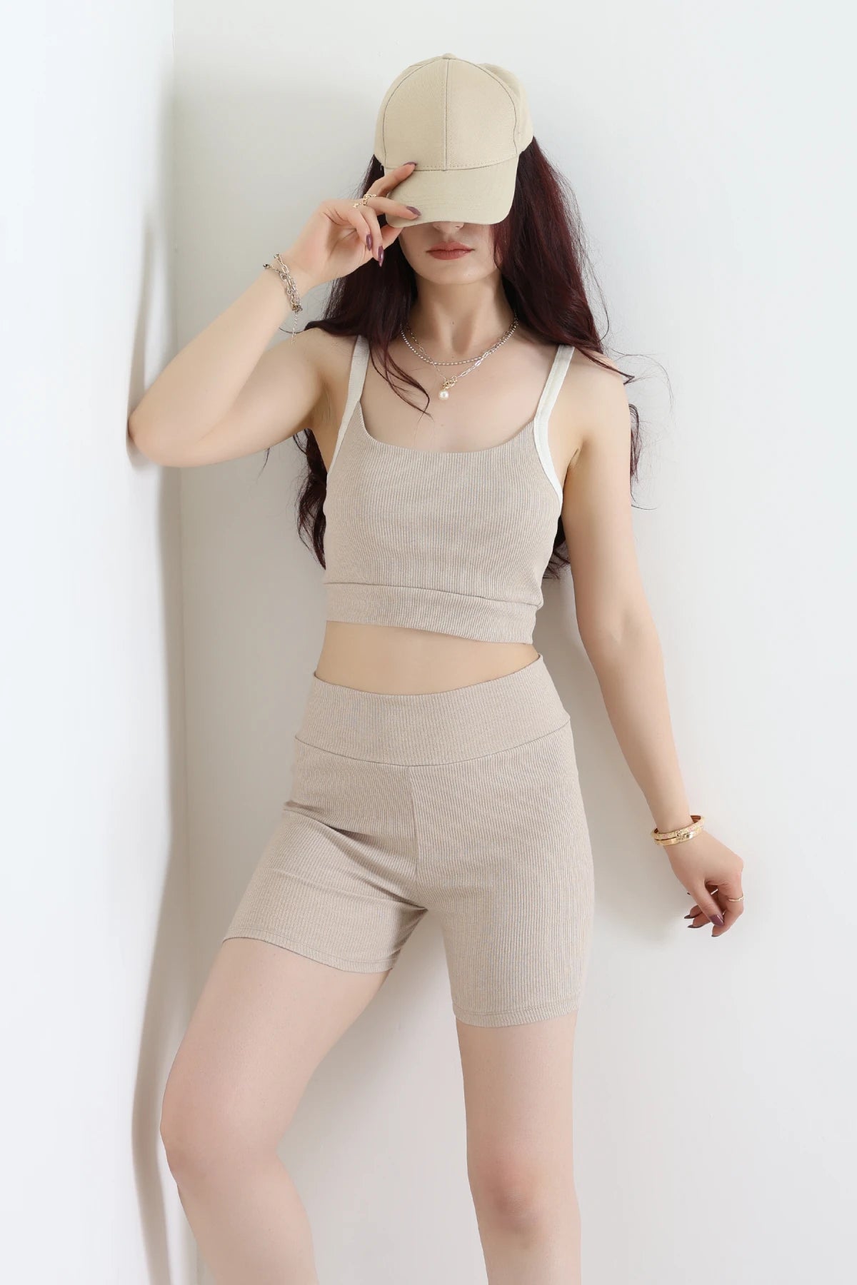 Beige Athlete-Shorts Double Set - Denoss