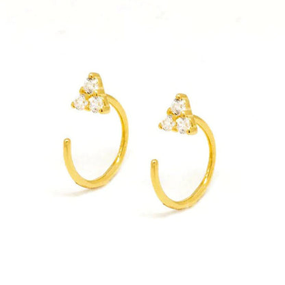 Dainty Open CZ Flower Shaped Huggie Hoop Earrings - Ear Hugger