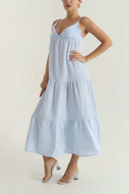 Baby Blue Muslin Linen Lined Women's Dress