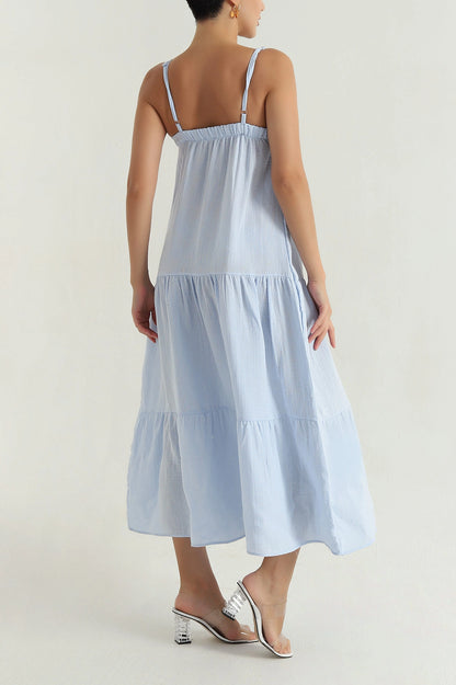 Baby Blue Muslin Linen Lined Women's Dress