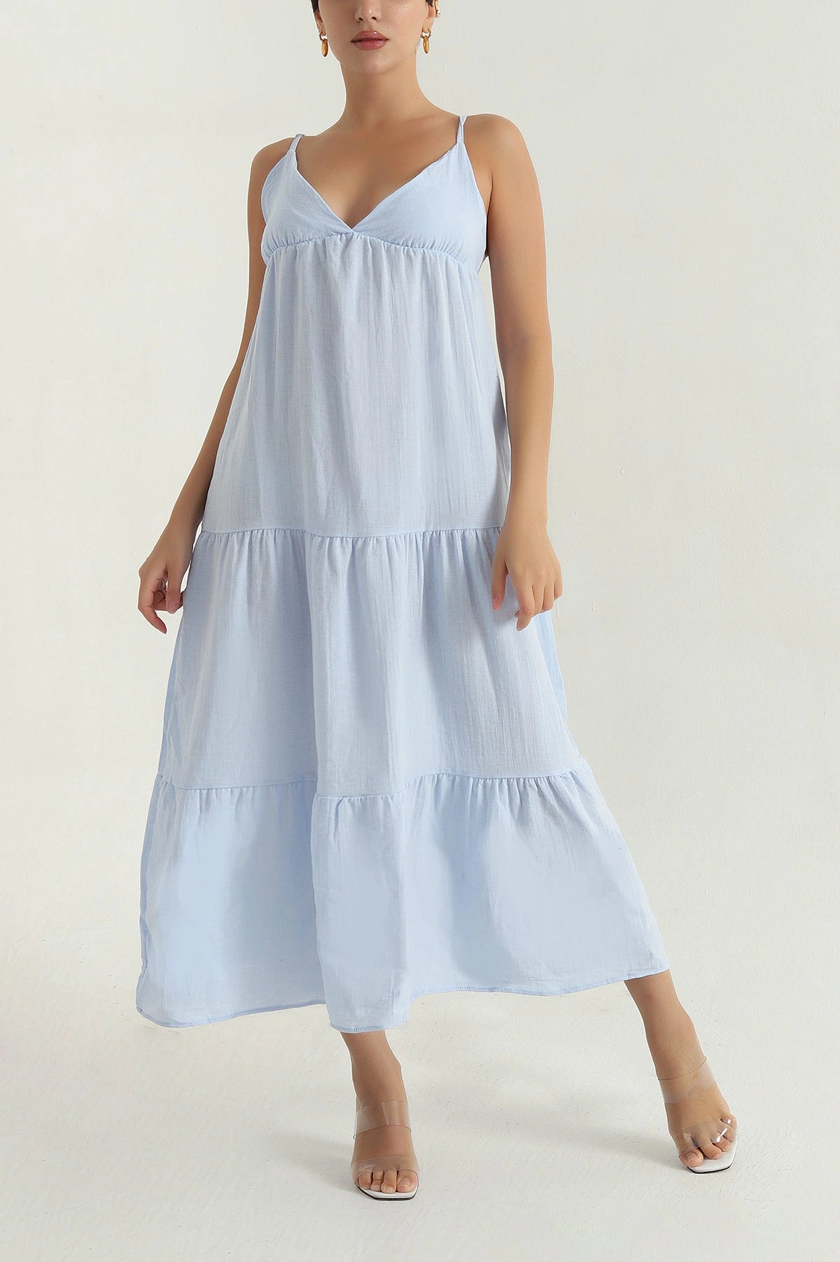 Baby Blue Muslin Linen Lined Women's Dress