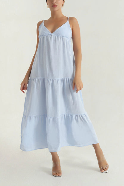 Baby Blue Muslin Linen Lined Women's Dress