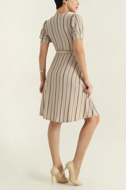 Beige Square Collar Women's Dress