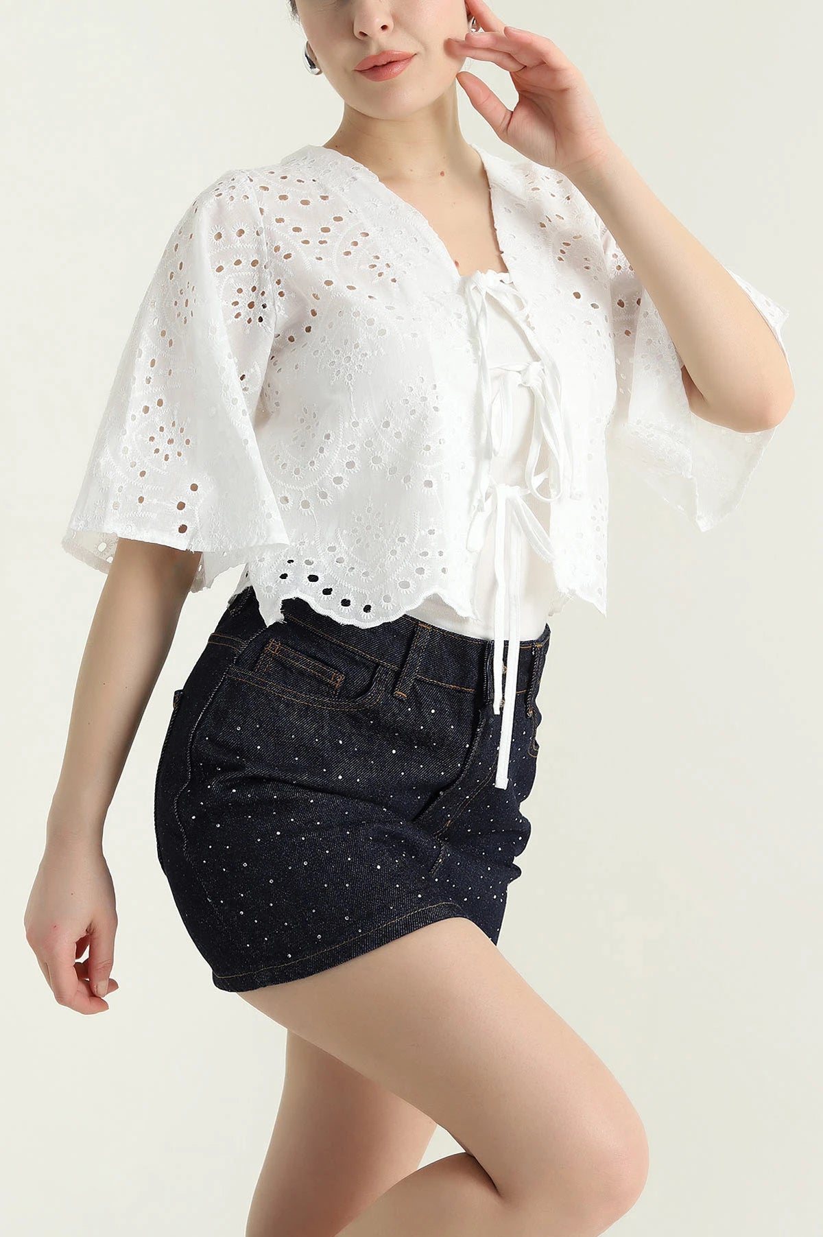 White Linen Embroidered Women's Blouse - Denoss