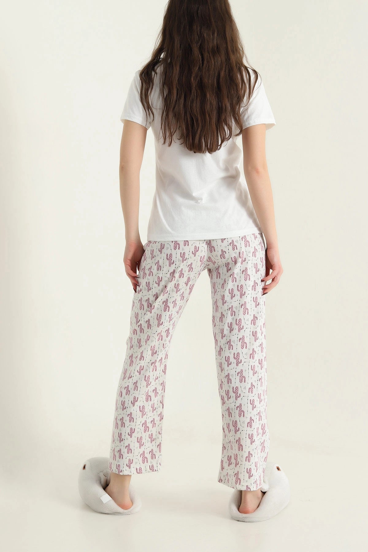 White Short Sleeve Single Jersey Women's Pajama Set - Denoss