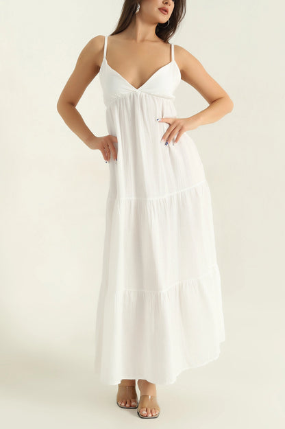 White Muslin Linen Lined Women's Dress