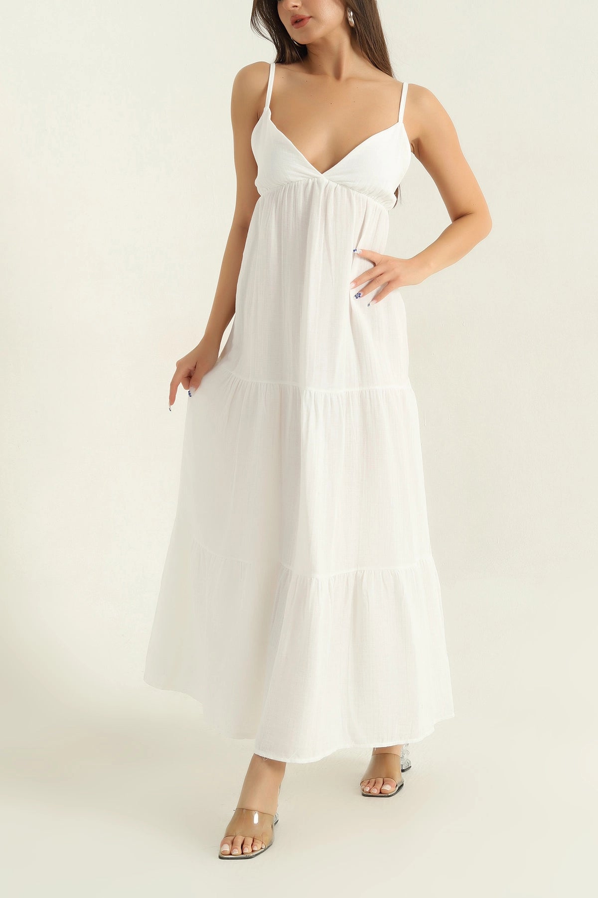 White Muslin Linen Lined Women's Dress