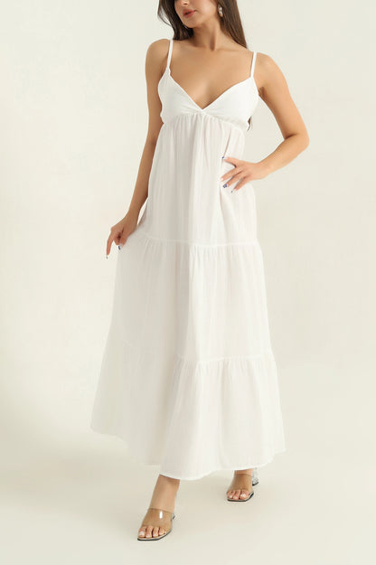 White Muslin Linen Lined Women's Dress