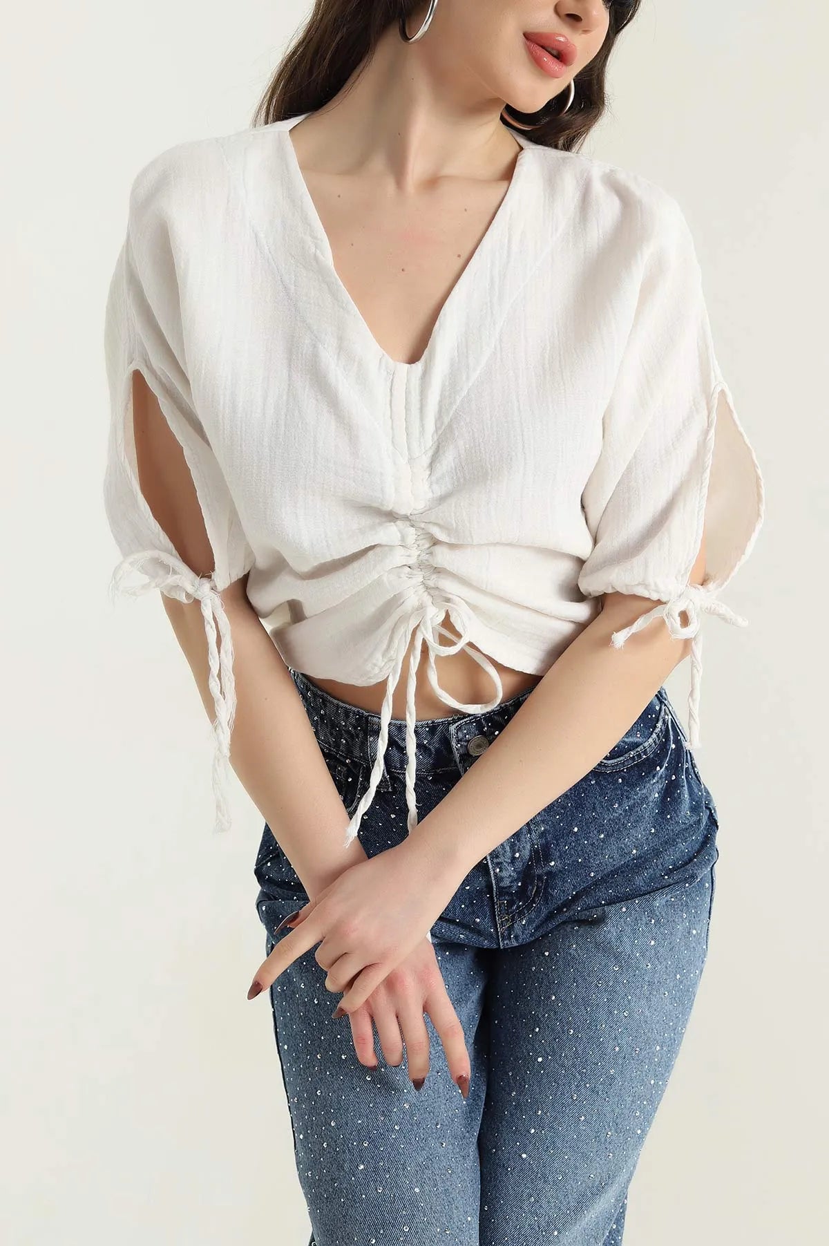White Muslin Linen Women's Blouse - Denoss
