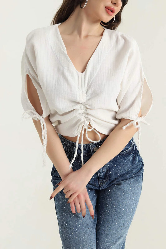 White Muslin Linen Women's Blouse - Denoss