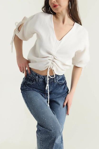 White Muslin Linen Women's Blouse - Denoss