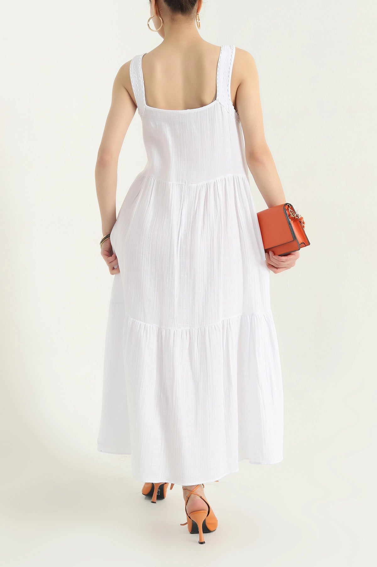 White Stone Embroidered Muslin Dress