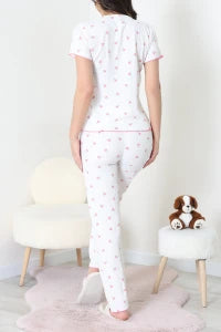 White Crew Neck Floral Ruffle Suit - Denoss
