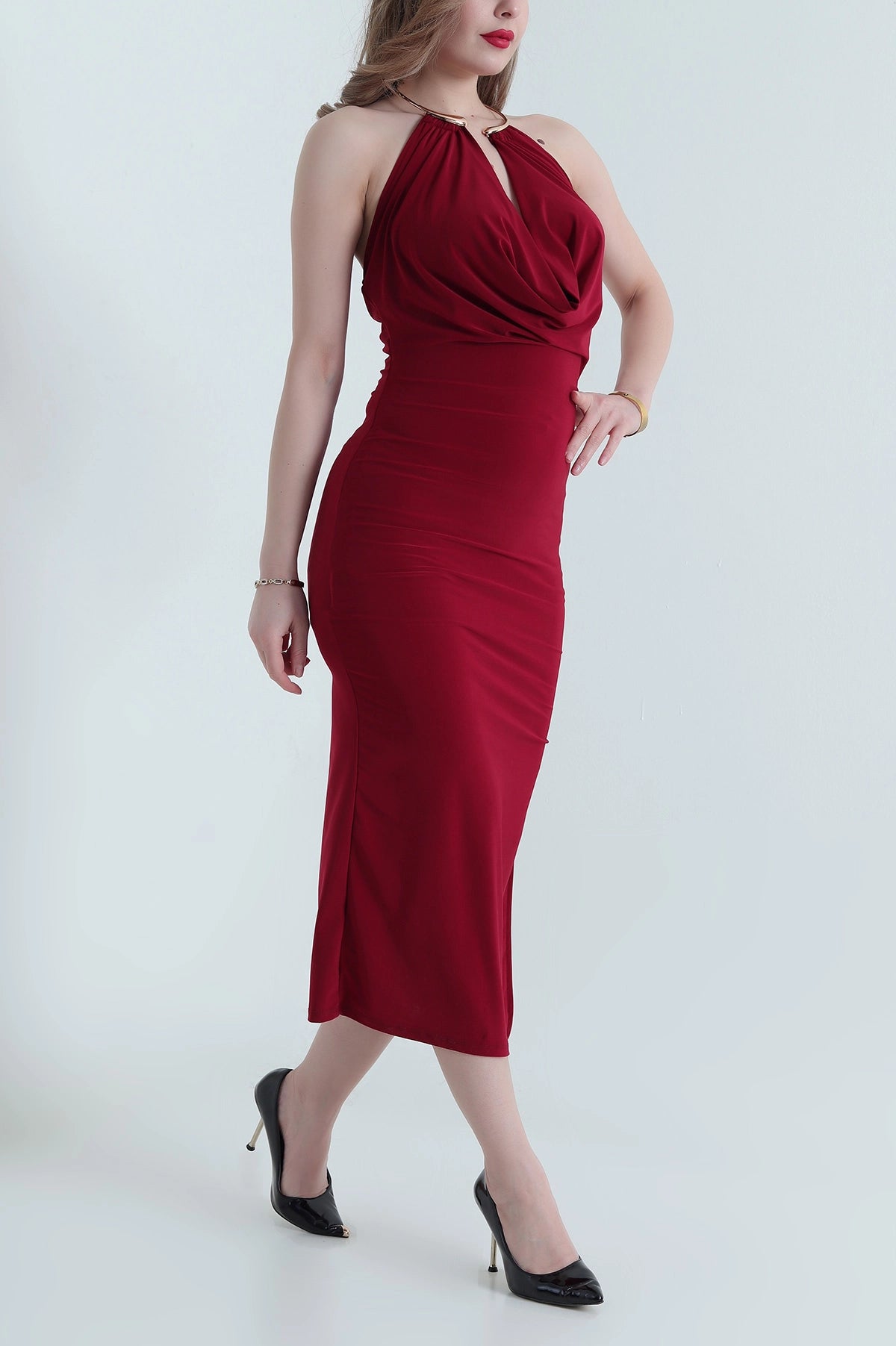 Burgundy Ring Design Sandy Women's Dress