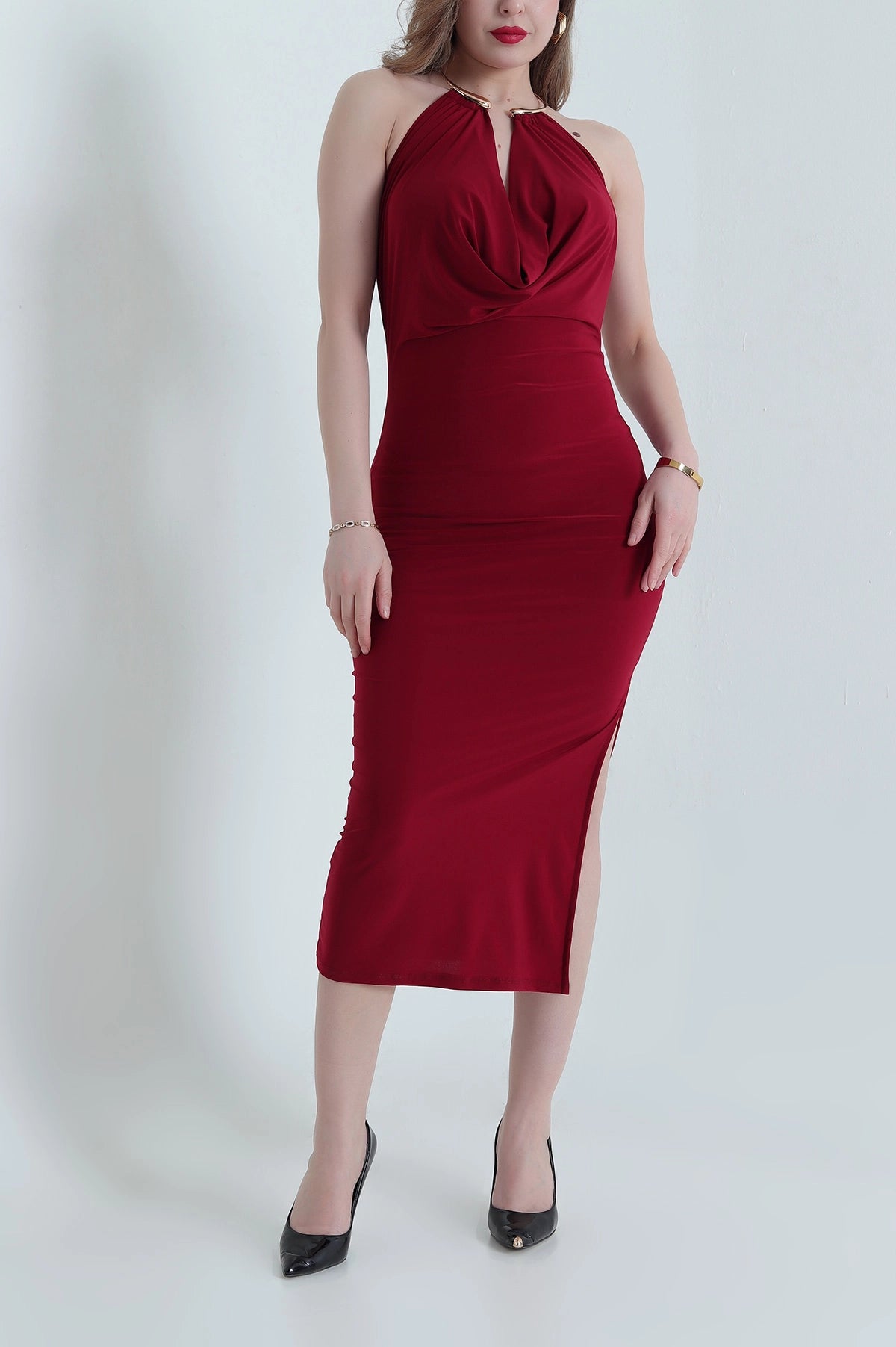 Burgundy Ring Design Sandy Women's Dress