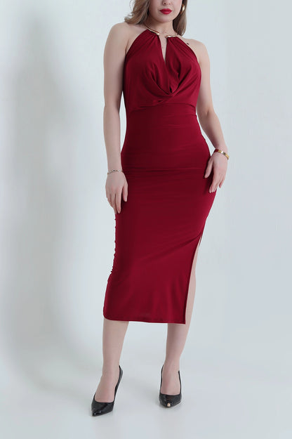 Burgundy Ring Design Sandy Women's Dress