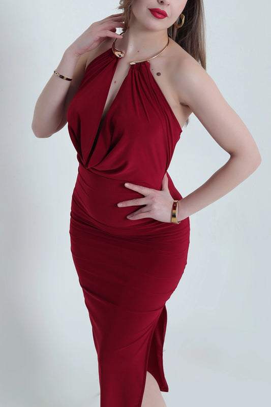 Burgundy Ring Design Sandy Women's Dress