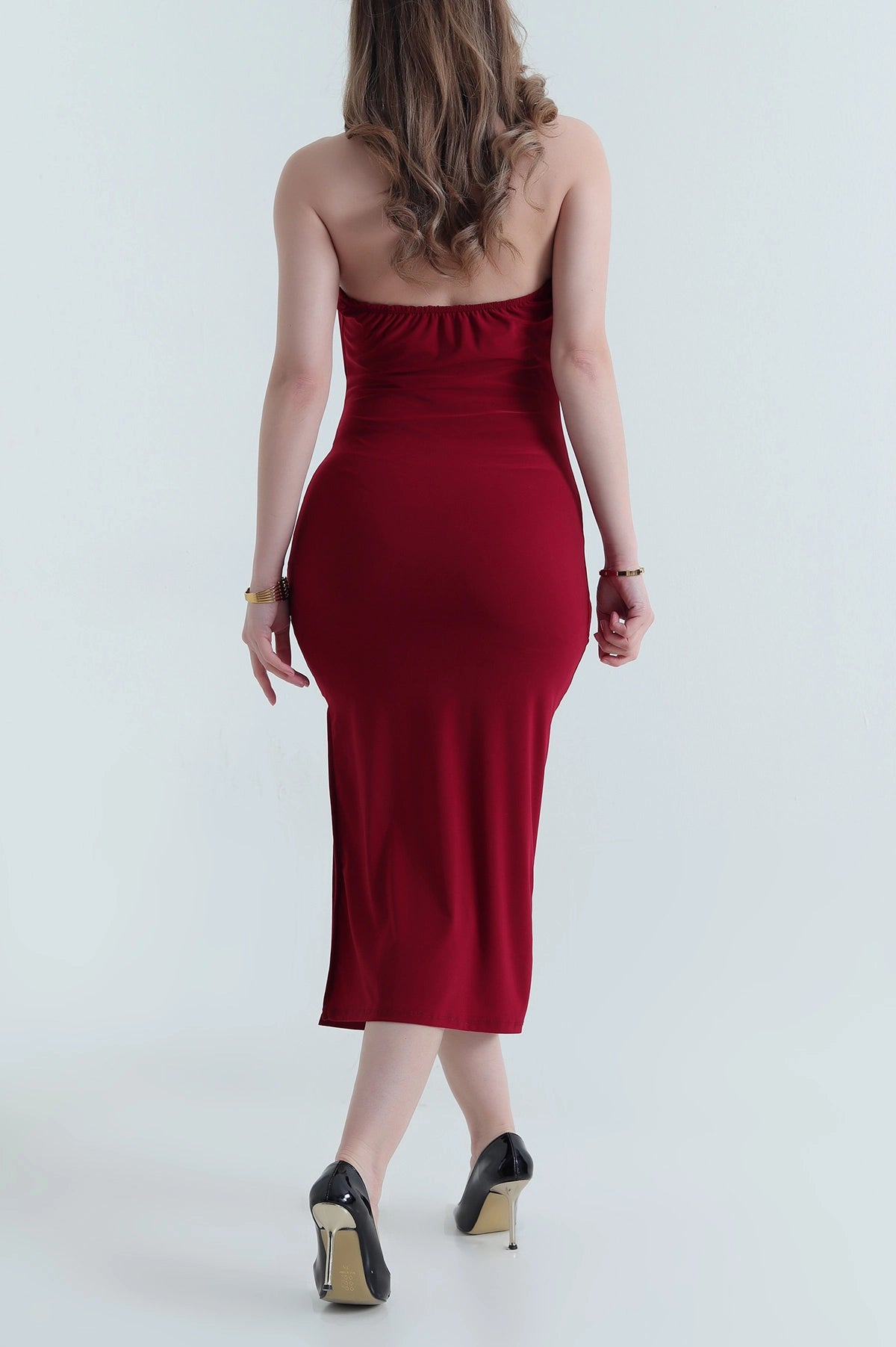 Burgundy Ring Design Sandy Women's Dress