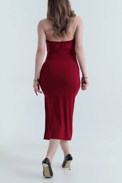 Burgundy Ring Design Sandy Women's Dress