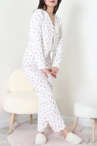 White V Neck Floral Ruffle Suit - Denoss
