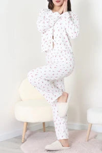 White V Neck Floral Ruffle Suit - Denoss