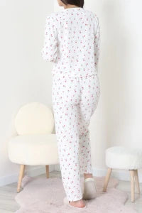 White V Neck Floral Ruffle Suit - Denoss