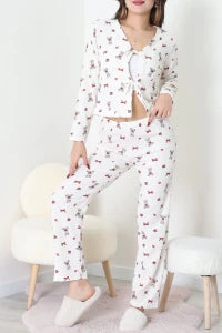 Cream V Neck Funny Rabbit Ruffle Suit - Denoss