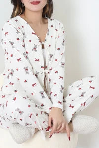Cream V Neck Funny Rabbit Ruffle Suit - Denoss