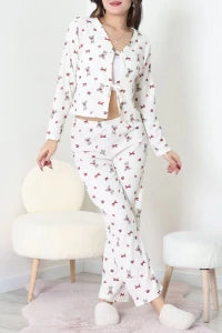 Cream V Neck Funny Rabbit Ruffle Suit - Denoss