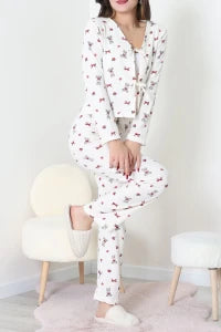 Cream V Neck Funny Rabbit Ruffle Suit - Denoss