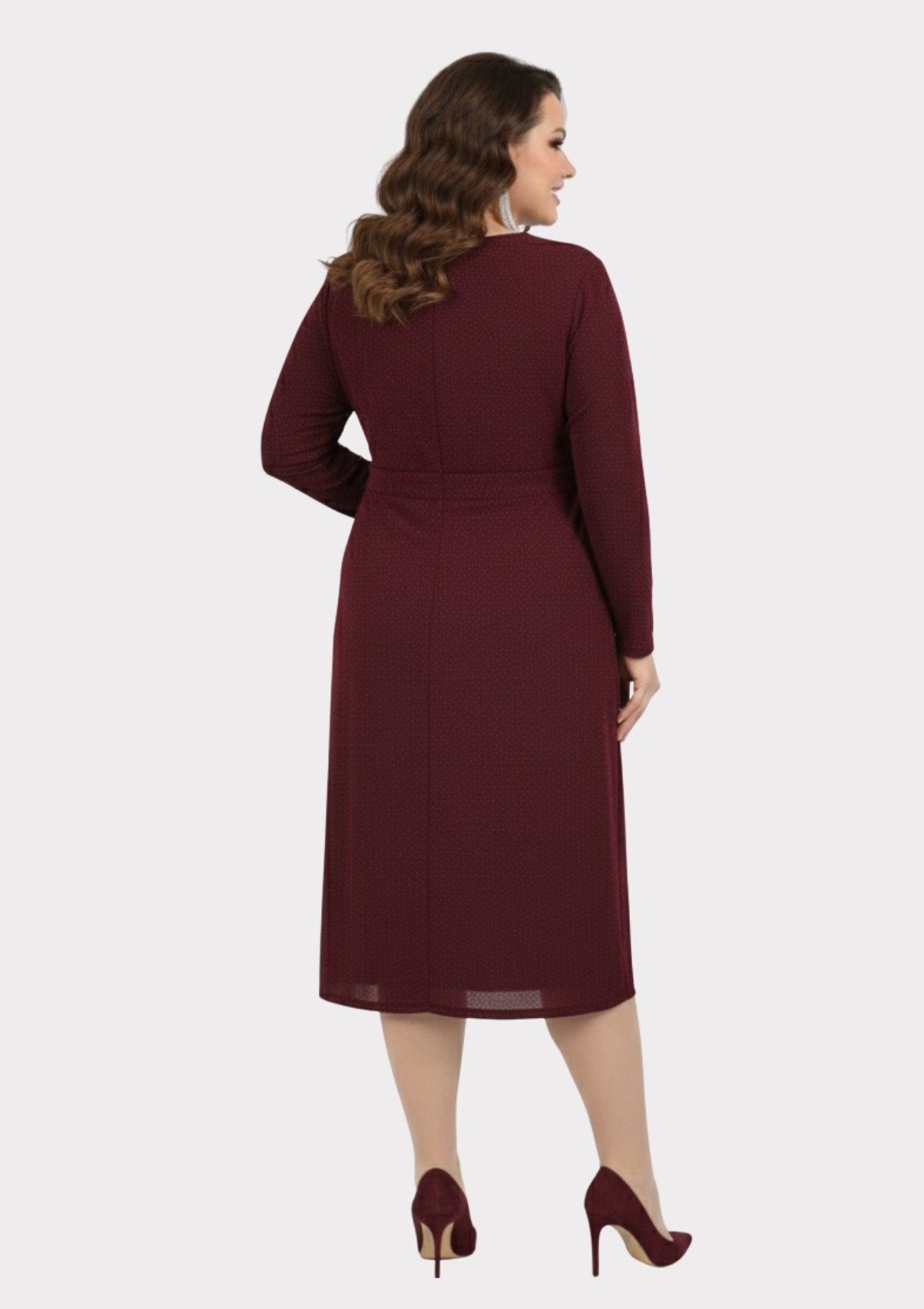 Plus Size Burgundy Wrap Neckline Lycra Glitter Evening Dress - Denoss
