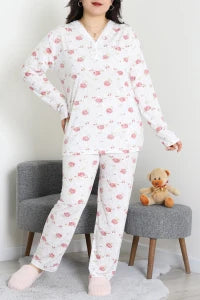 Modal Plus Size Pajama Set White Flowers - Denoss