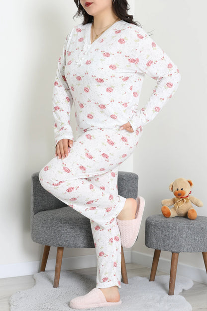 Modal Plus Size Pajama Set White Flowers - Denoss