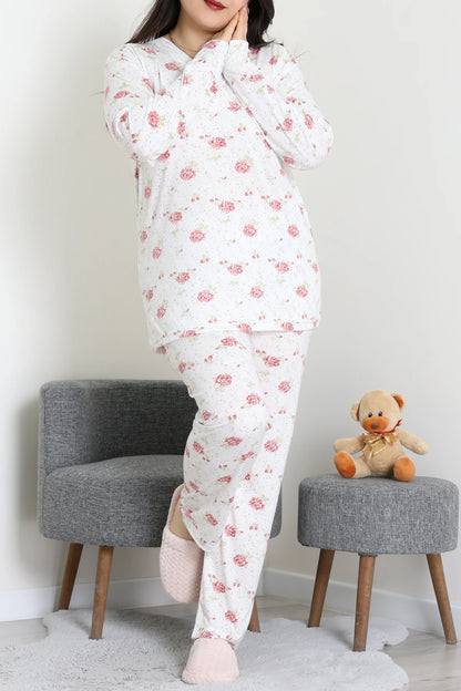 Modal Plus Size Pajama Set White Flowers - Denoss