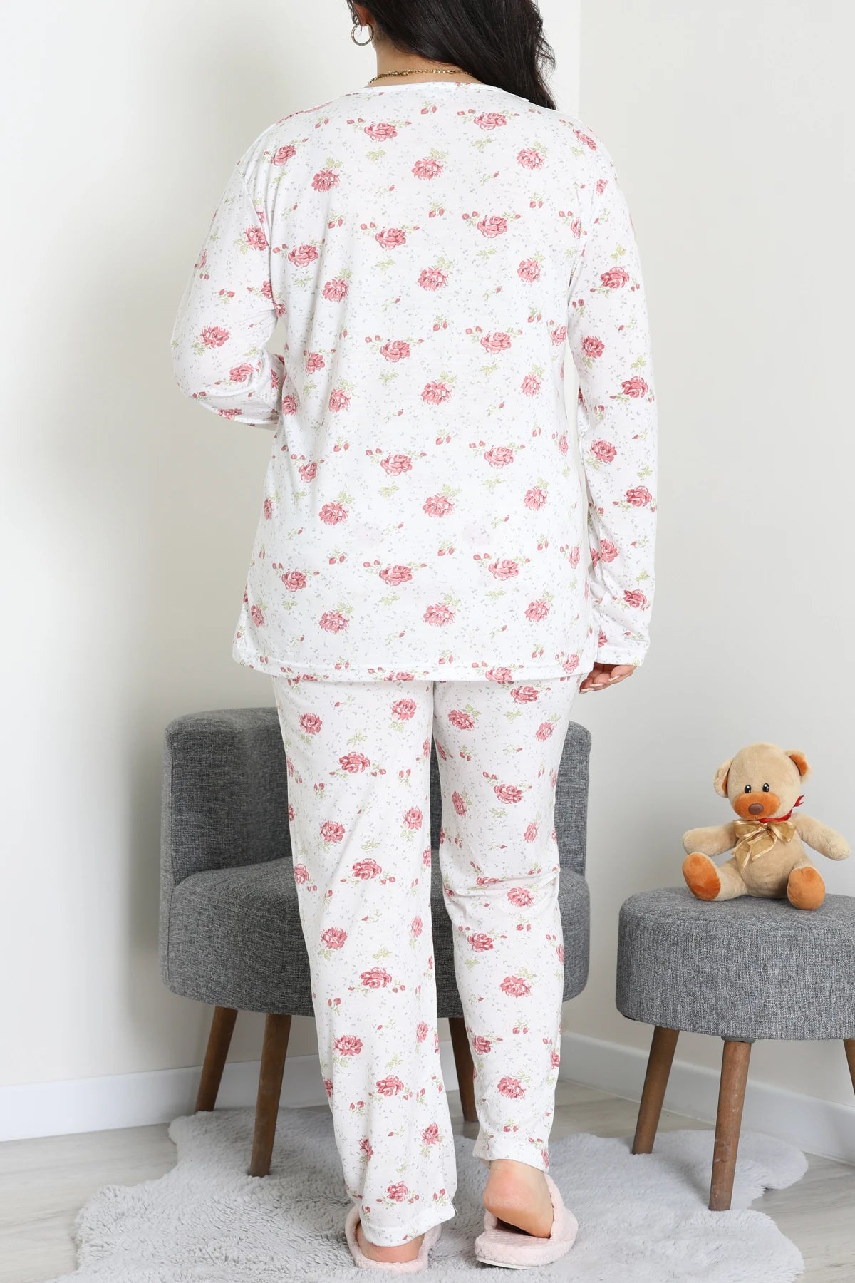 Modal Plus Size Pajama Set White Flowers - Denoss