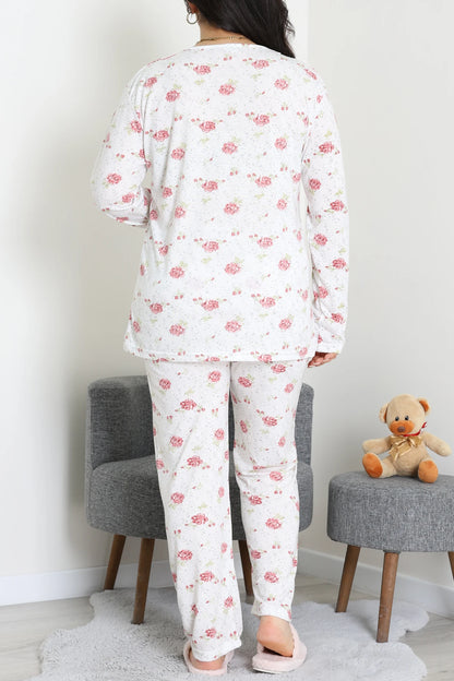 Modal Plus Size Pajama Set White Flowers - Denoss