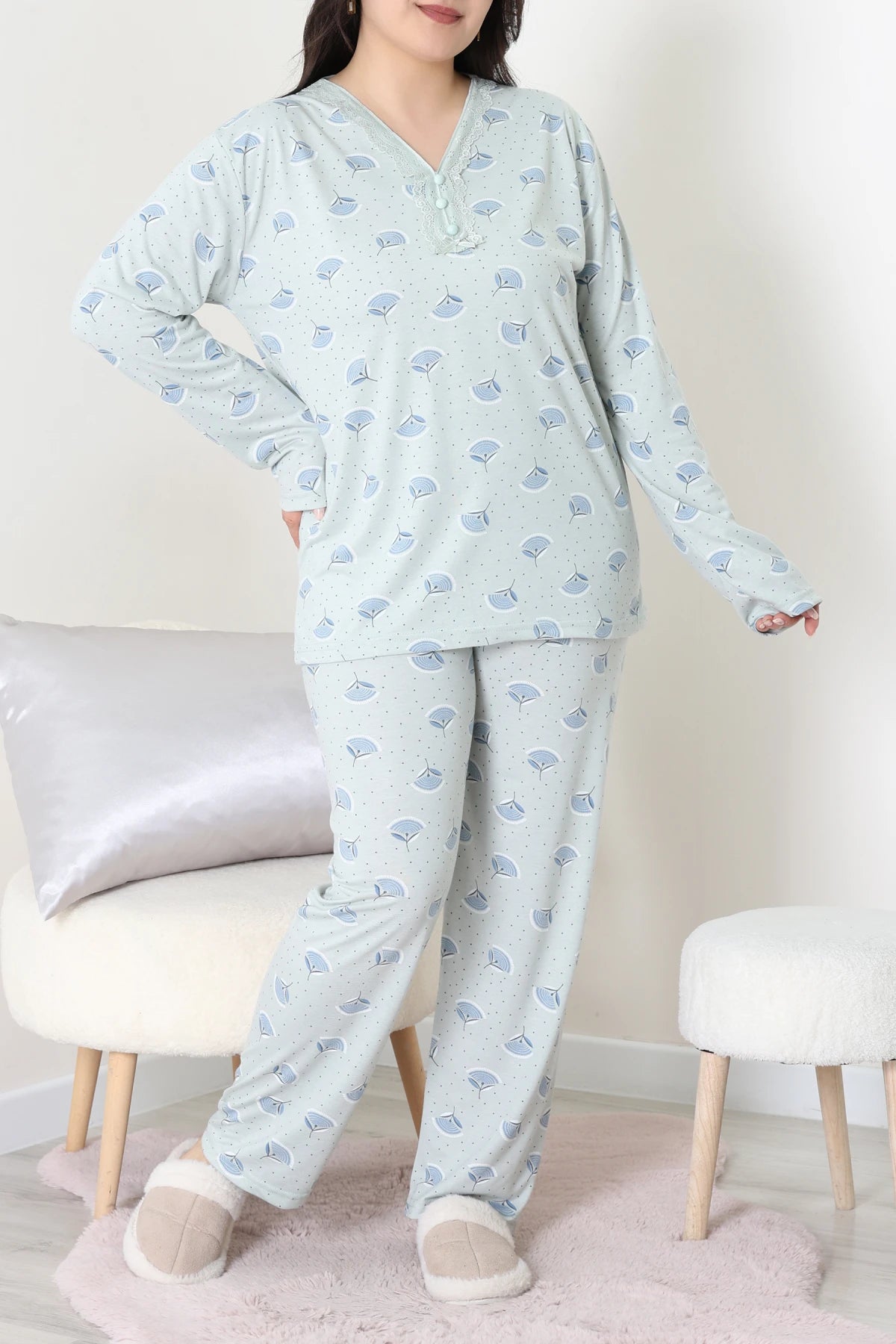 Modal Plus Size Mint Pajama Set - Denoss