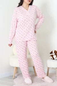 Modal Plus Size Pajama Set Pudra Flowers - Denoss