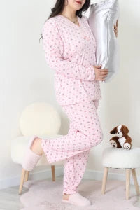 Modal Plus Size Pajama Set Pudra Flowers - Denoss