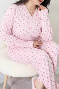 Modal Plus Size Pajama Set Pudra Flowers - Denoss