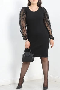 Plus Size Black Polka Dot Tulle Dress - Denoss