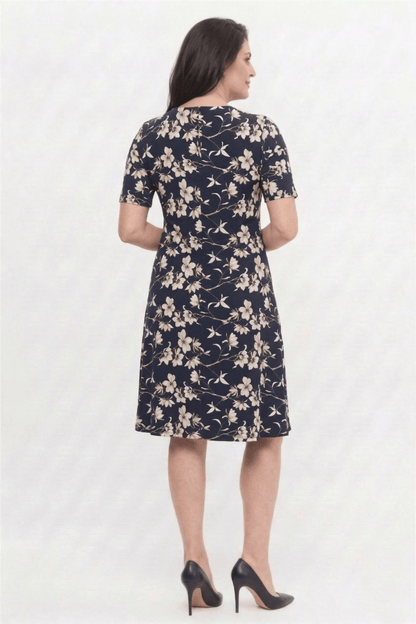 Plus Size Cream Floral Round Neck Short Sleeve Viscose Dress
