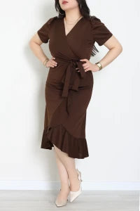 Plus Size Coffee Wrap Dress - Denoss