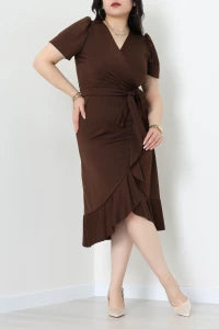 Plus Size Coffee Wrap Dress - Denoss