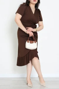 Plus Size Coffee Wrap Dress - Denoss
