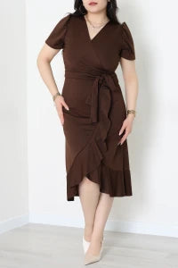 Plus Size Coffee Wrap Dress - Denoss